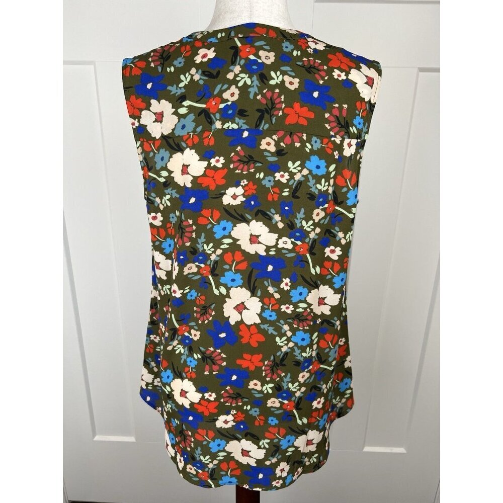 Cabi M Olive Floral Sleeveless Blouse Hi Low Tunic Top Split Neck Colorful Flowy - Picture 5 of 9